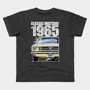 1965 Ford Mustang Phoenician Yellow (Dark Background) Kids T-Shirt